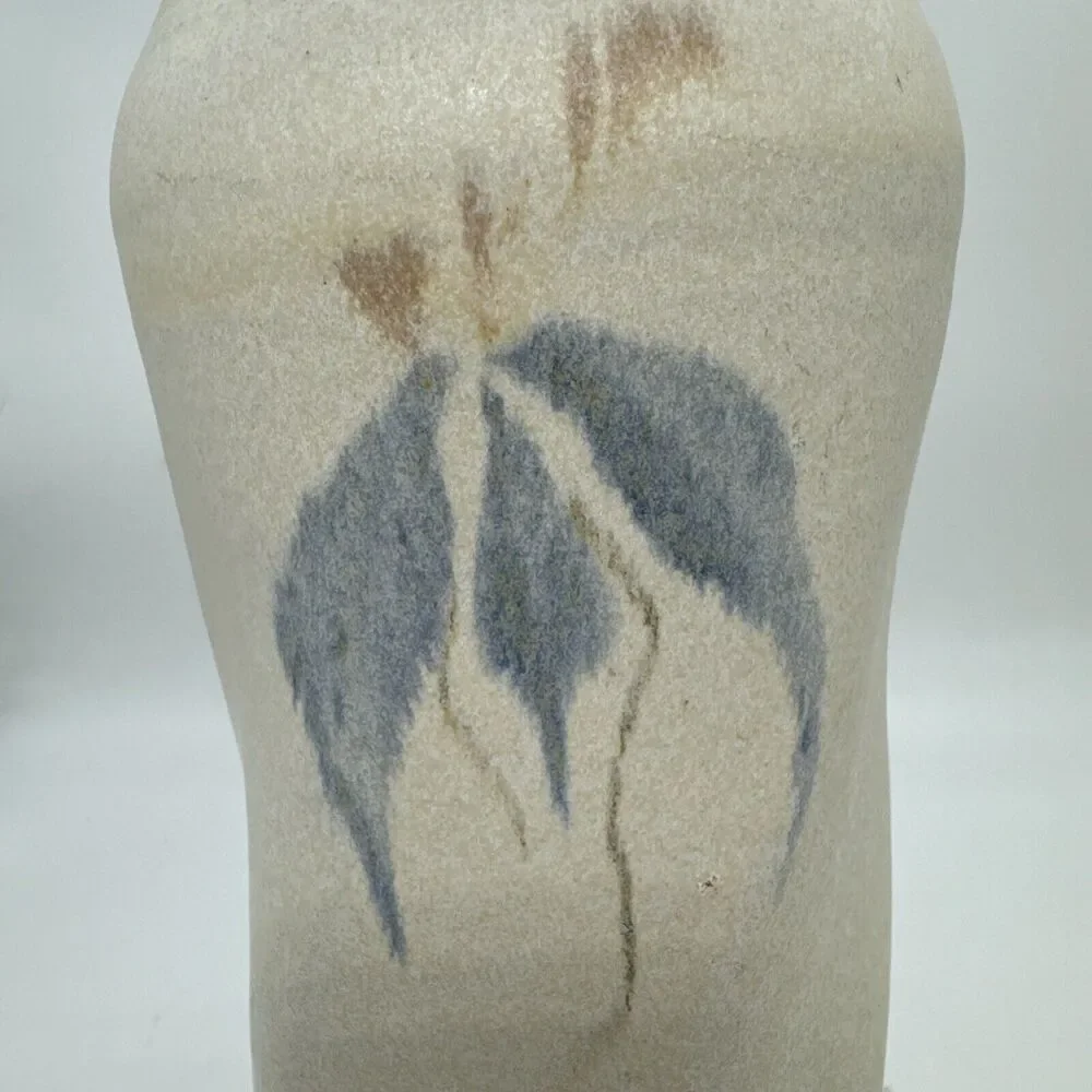 Handmade Ceramic Vase Abstract Blue Leaf Design Rustic Earth Tone Table‎ Decor